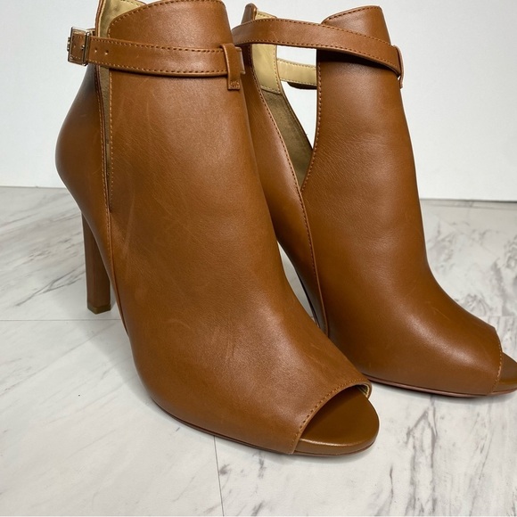 Michael Kors Lawson Open Toe Brown Leather Heeled Bootie 9M - Picture 10 of 16